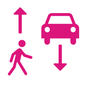 pedestrian walking left vehicle driving right