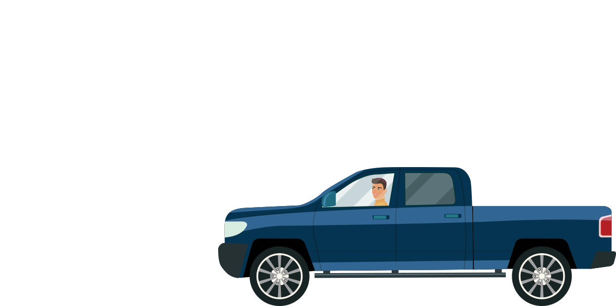 blue truck with driver